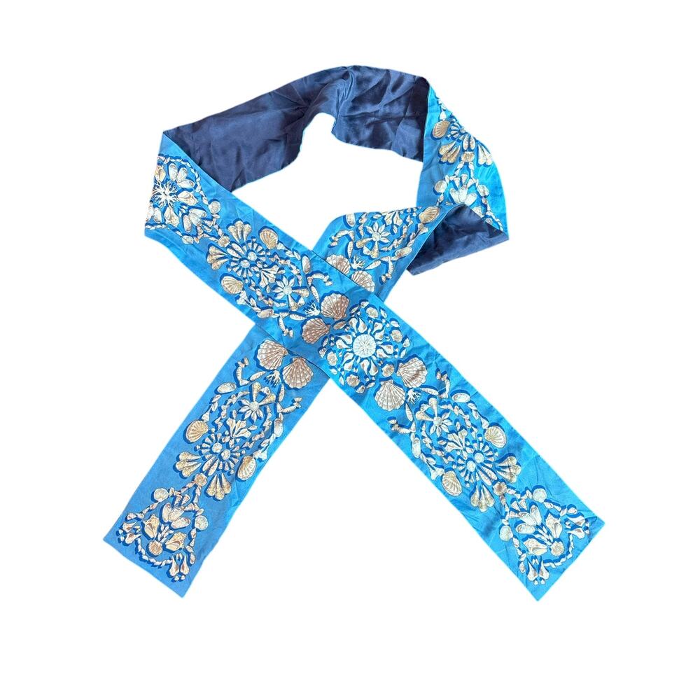 Talbots- Ocean Seashell- Light Navy Blue- 100% Silk Thin Neck Scarf- Preowned